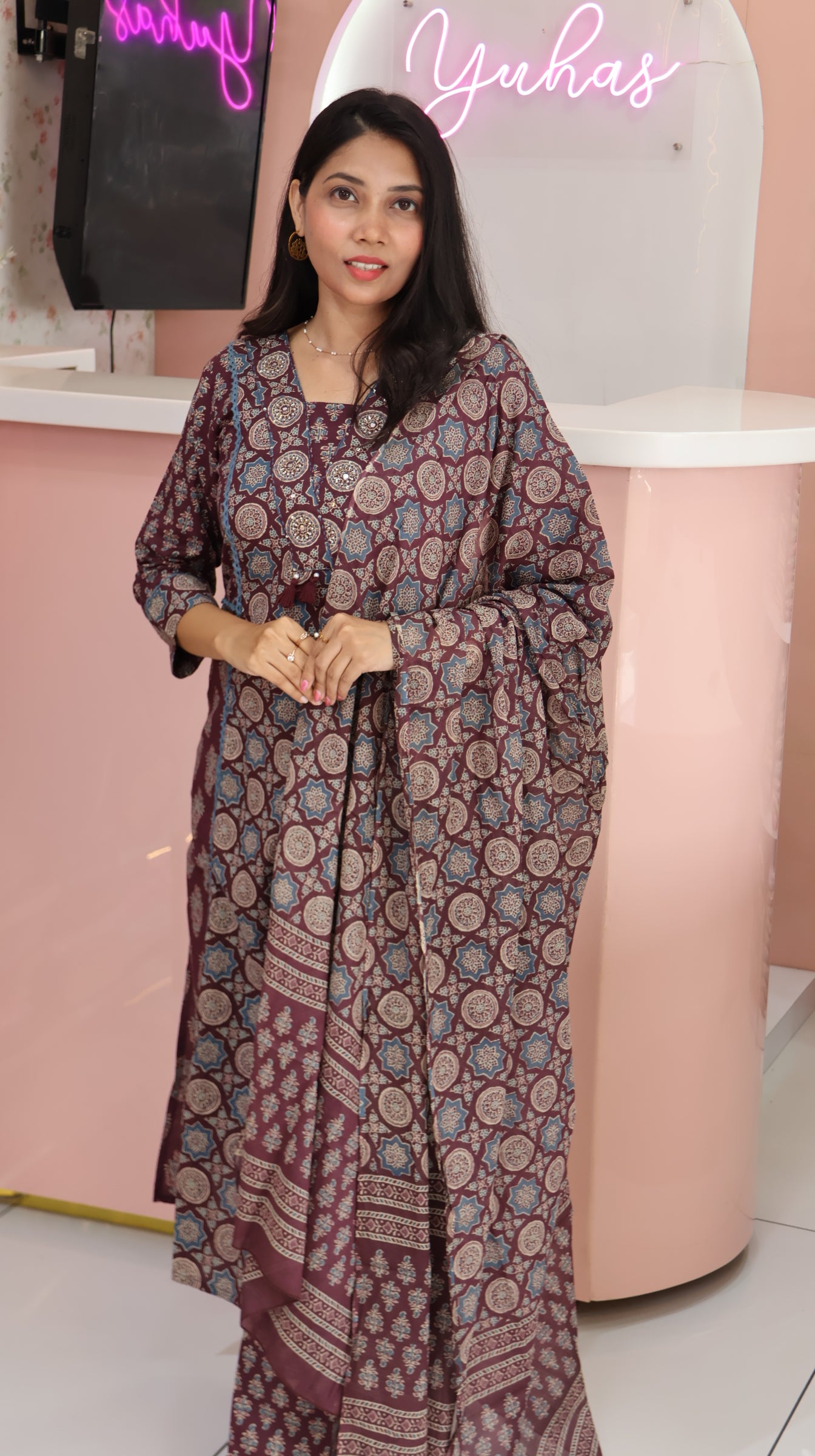 Ajrakh Print Purple Salwar suit-YVS154