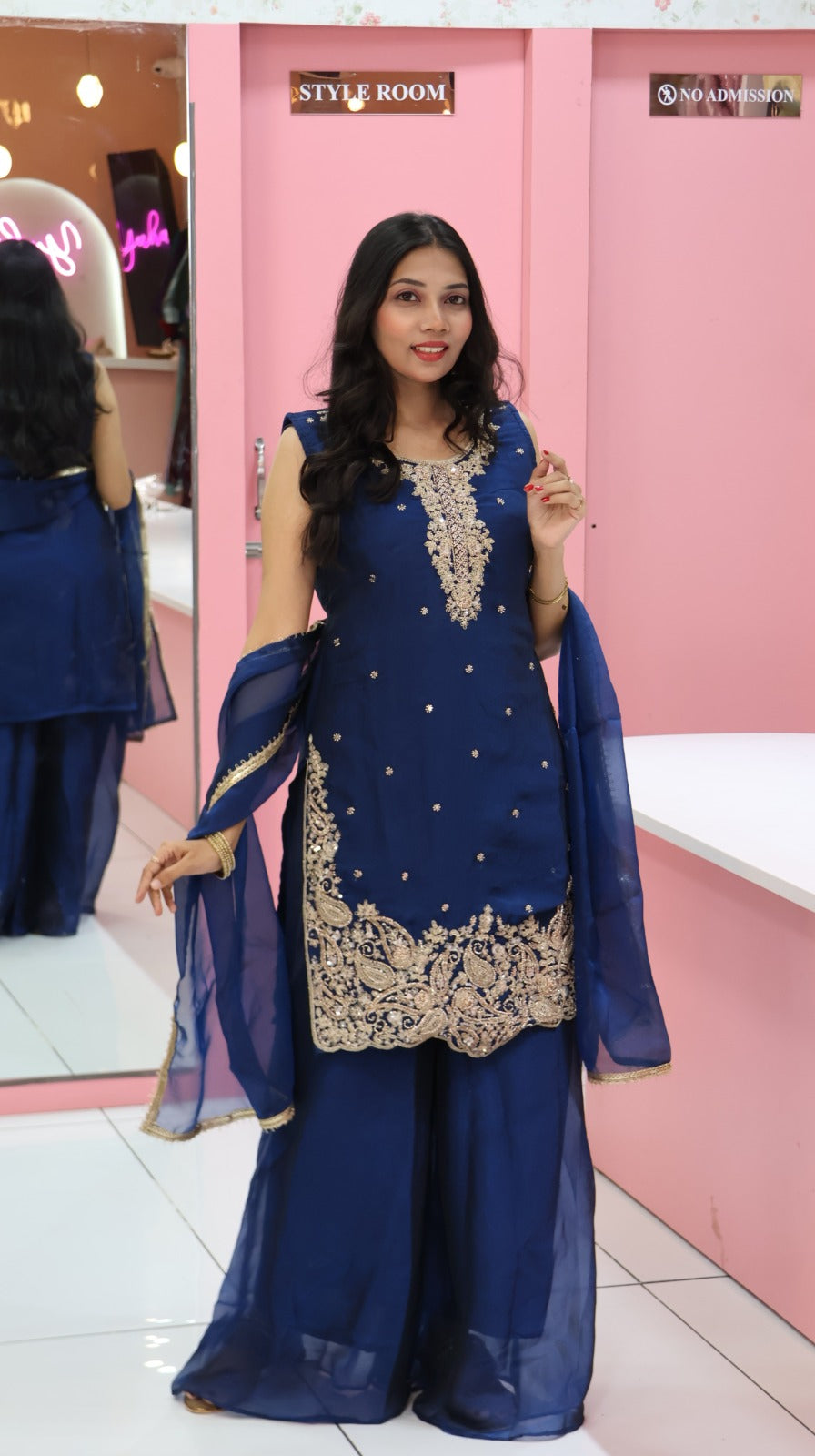 Premium Teal Blue Sharara Set