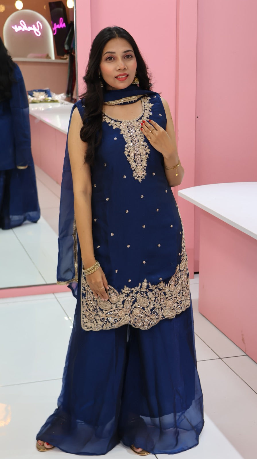 Premium Teal Blue Sharara Set