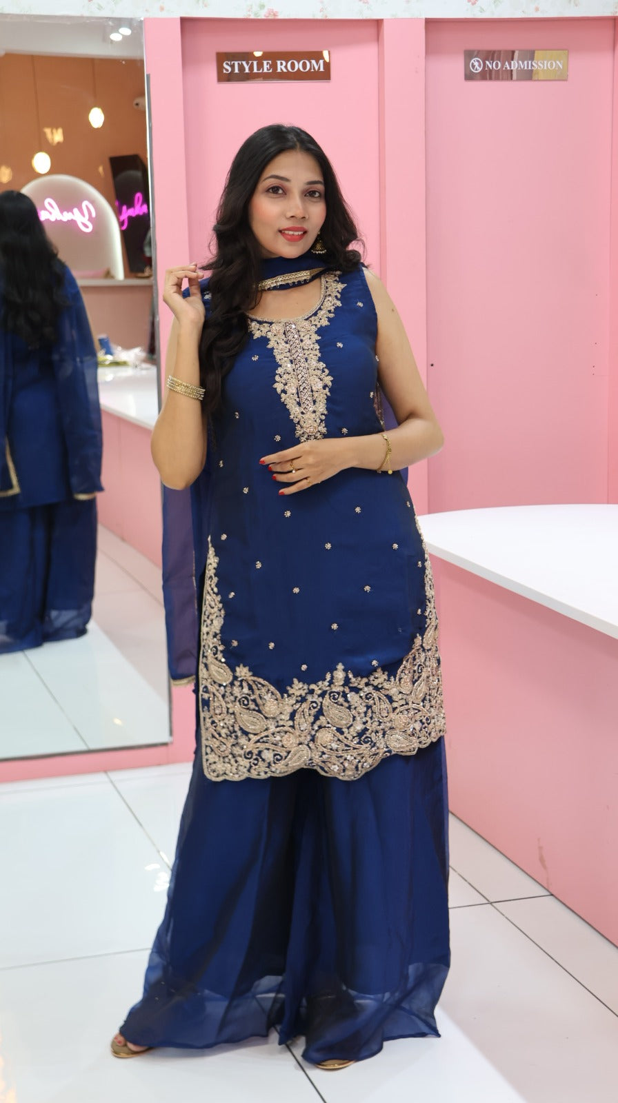 Premium Teal Blue Sharara Set