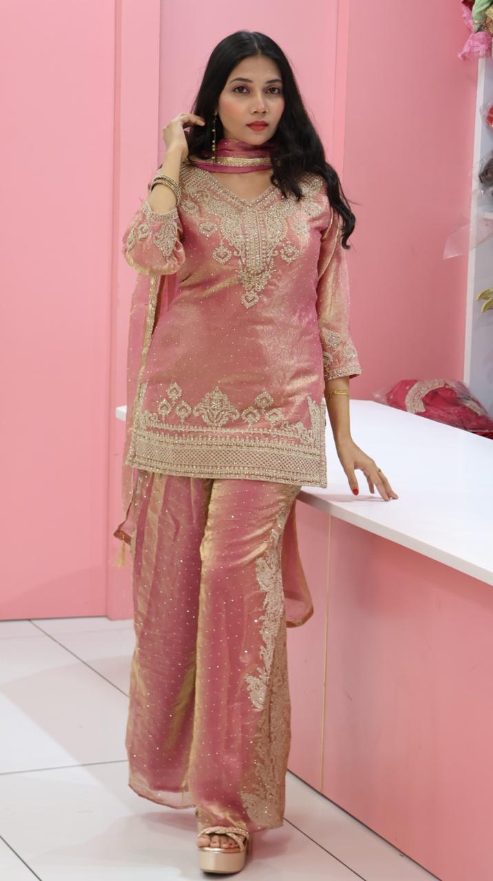 Premium heavy work Pink Sharara - YVS183