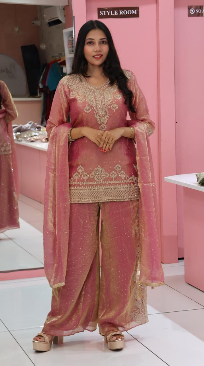 Premium heavy work Pink Sharara - YVS183