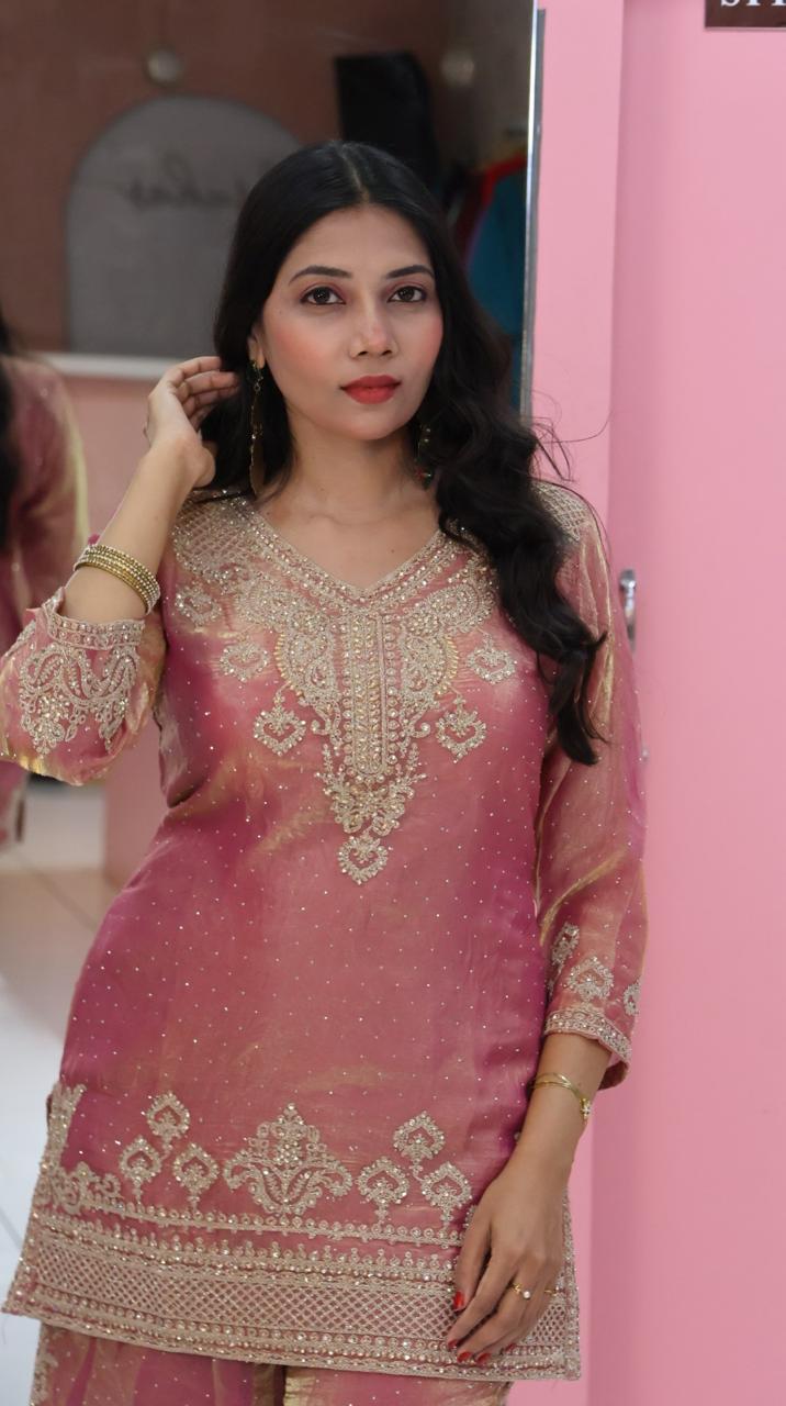 Premium heavy work Pink Sharara - YVS183