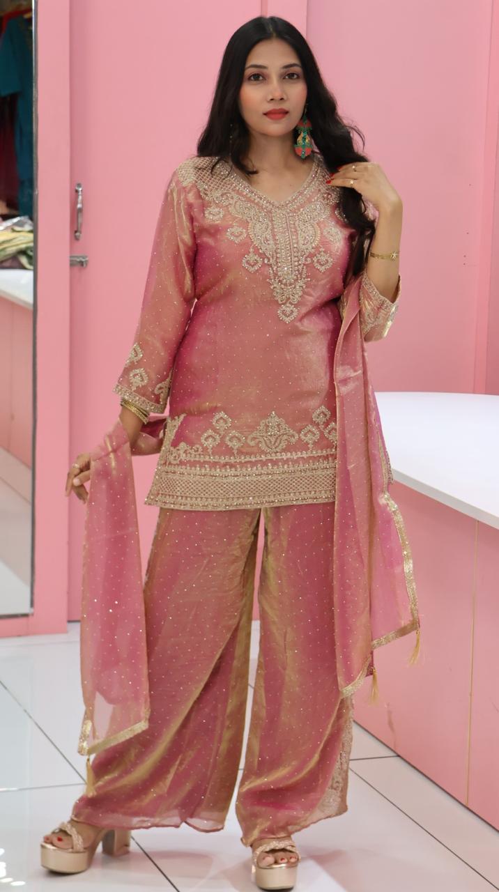 Premium heavy work Pink Sharara - YVS183