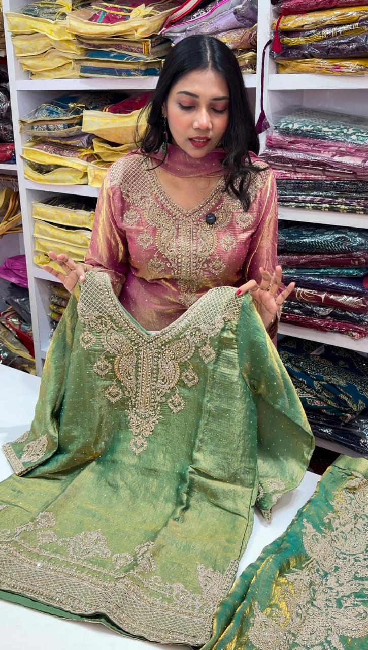 Premium heavy work Green Sharara-YVS185