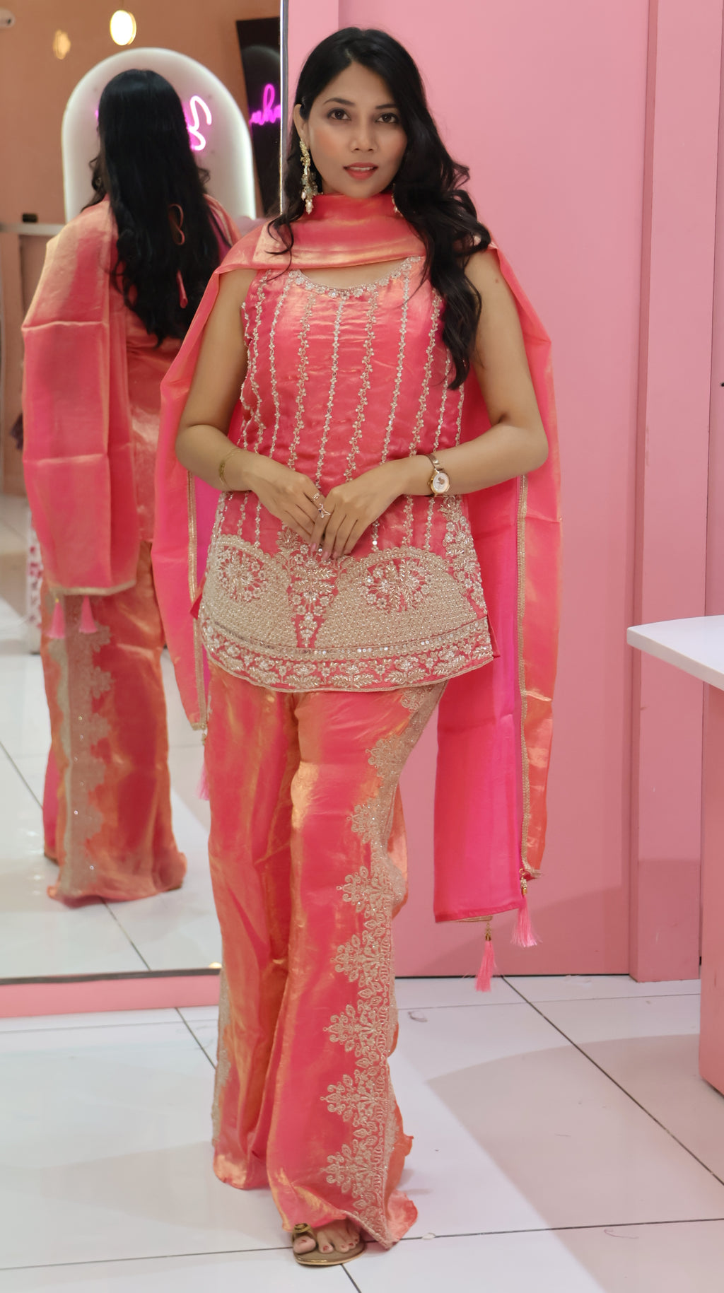 Premium Golden Pink Sharara- YVS191