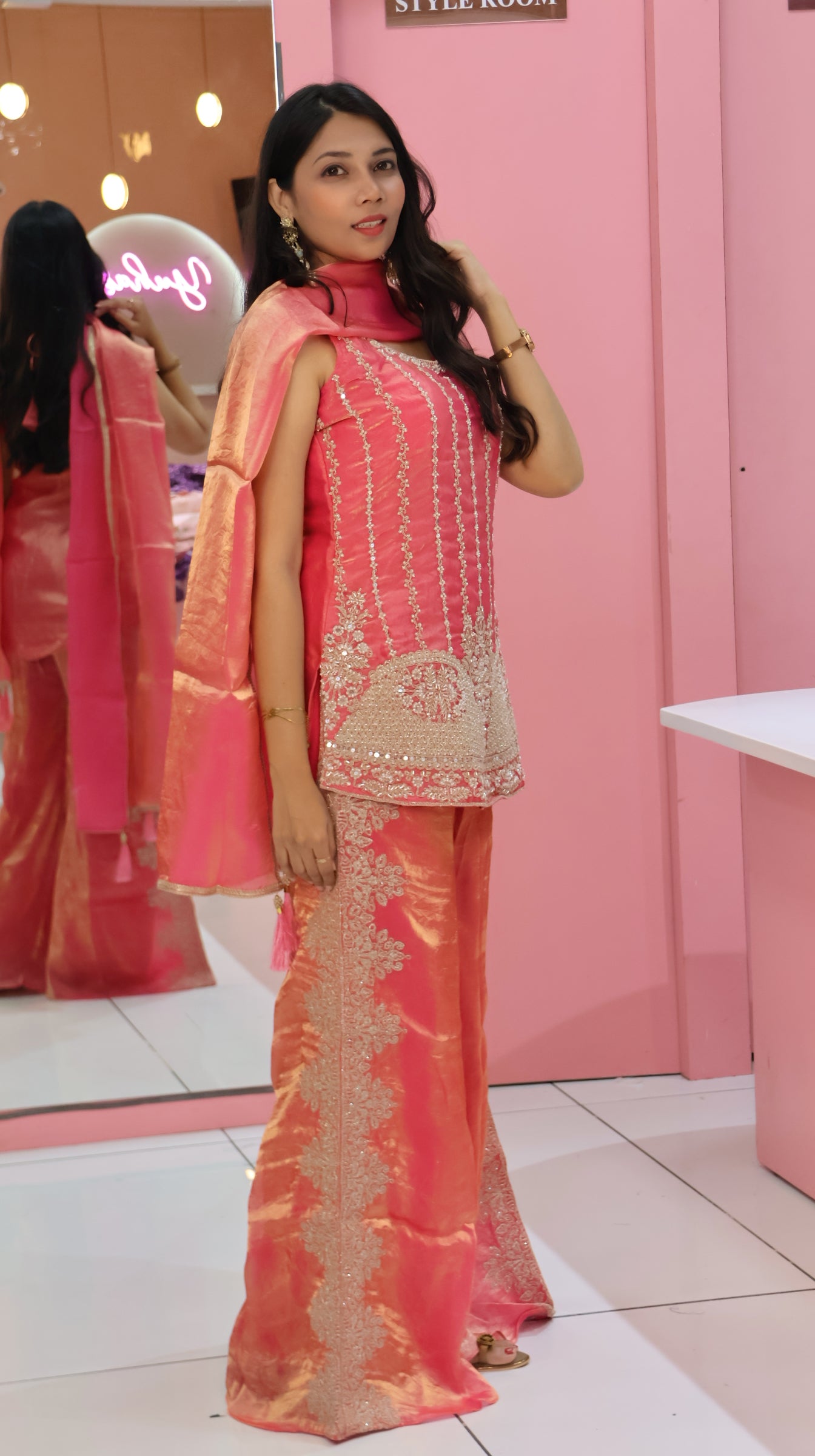Premium Golden Pink Sharara- YVS191