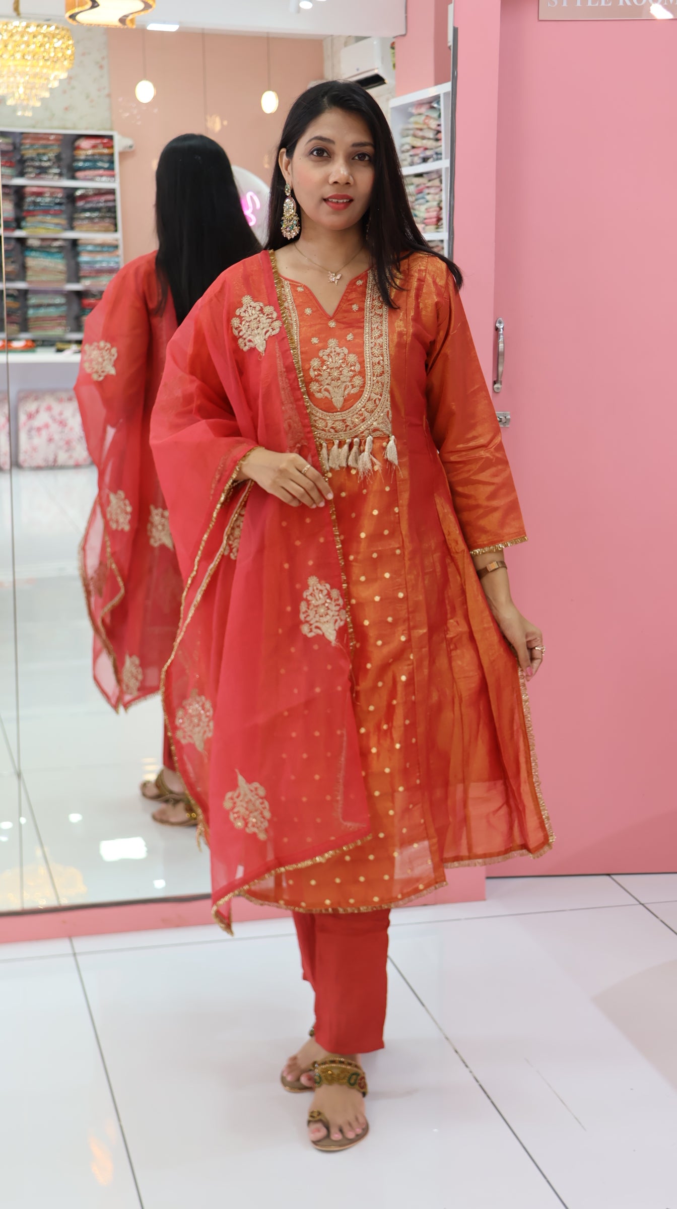 Premium Rustic Orange Sawlar suit -YVS199
