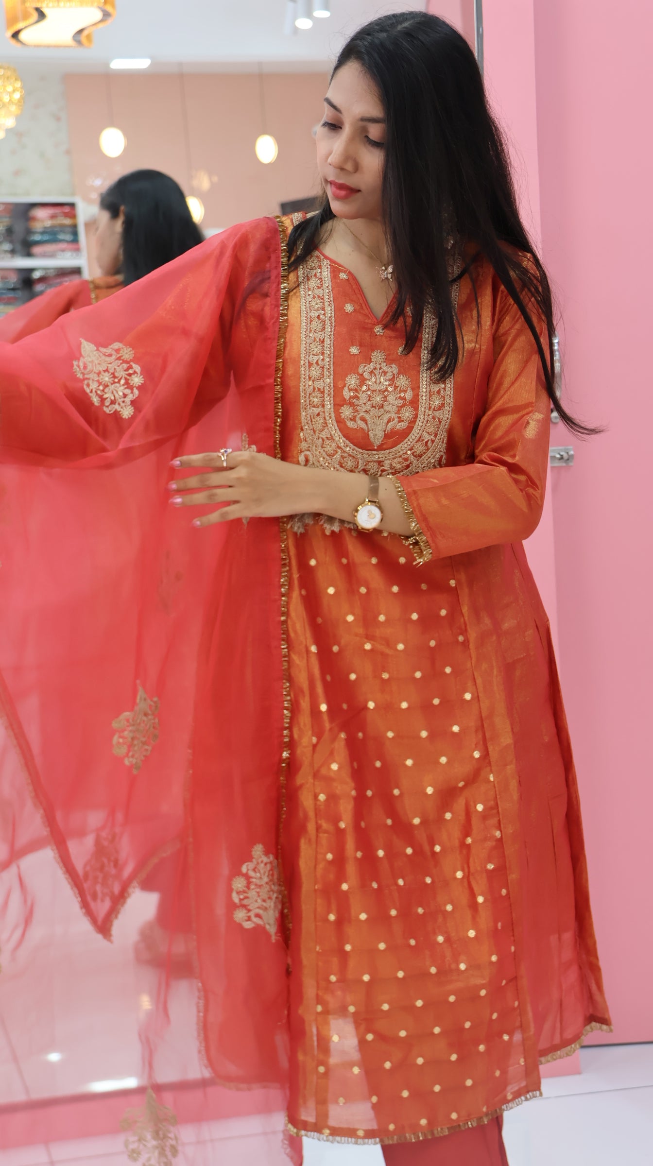 Premium Rustic Orange Sawlar suit -YVS199