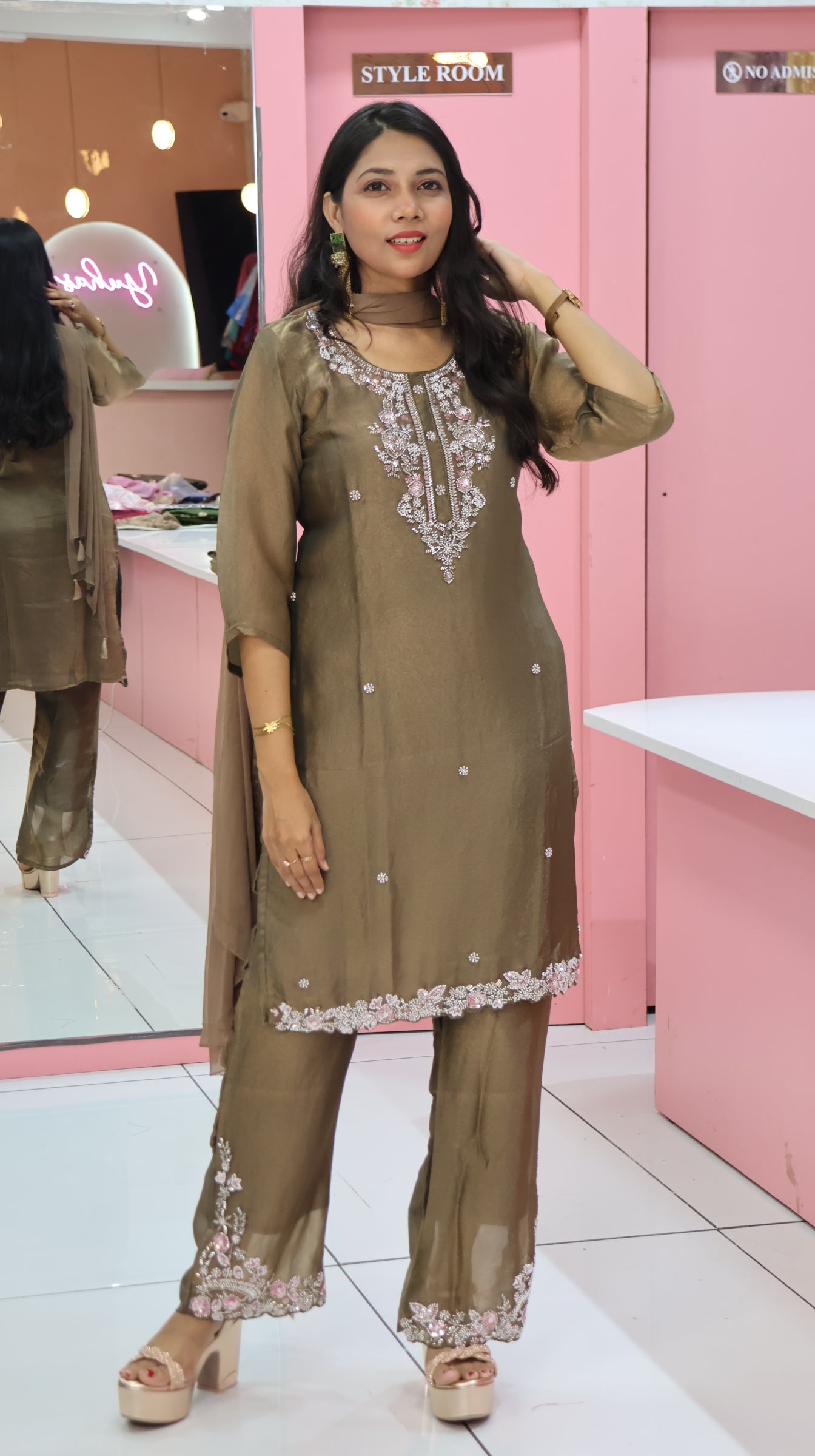Premium Brown Glass Fabric sharara -YVS215