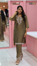 Premium Brown Glass Fabric sharara -YVS215