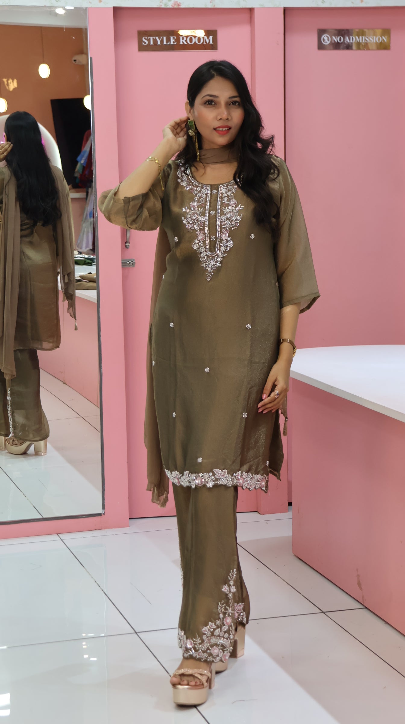 Premium Brown Glass Fabric sharara -YVS215