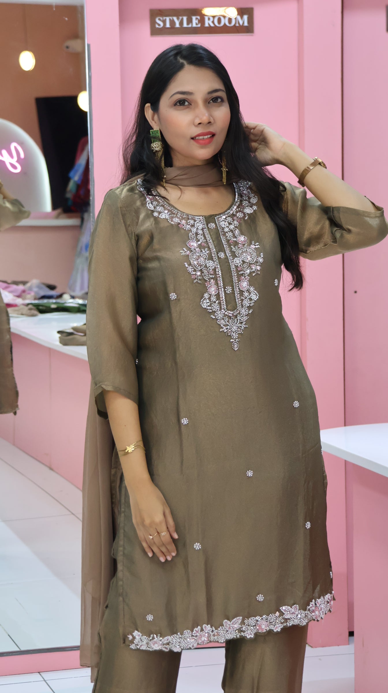 Premium Brown Glass Fabric sharara -YVS215