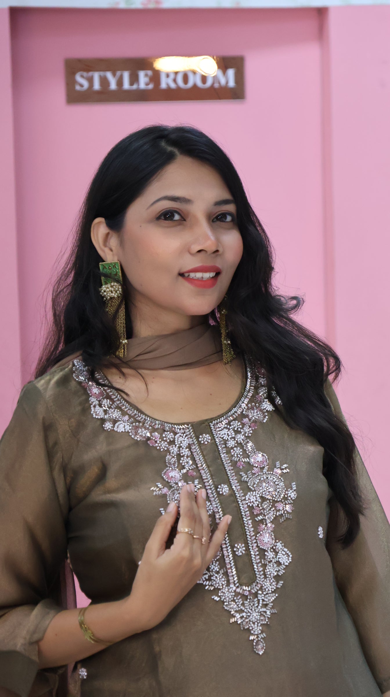 Premium Brown Glass Fabric sharara -YVS215