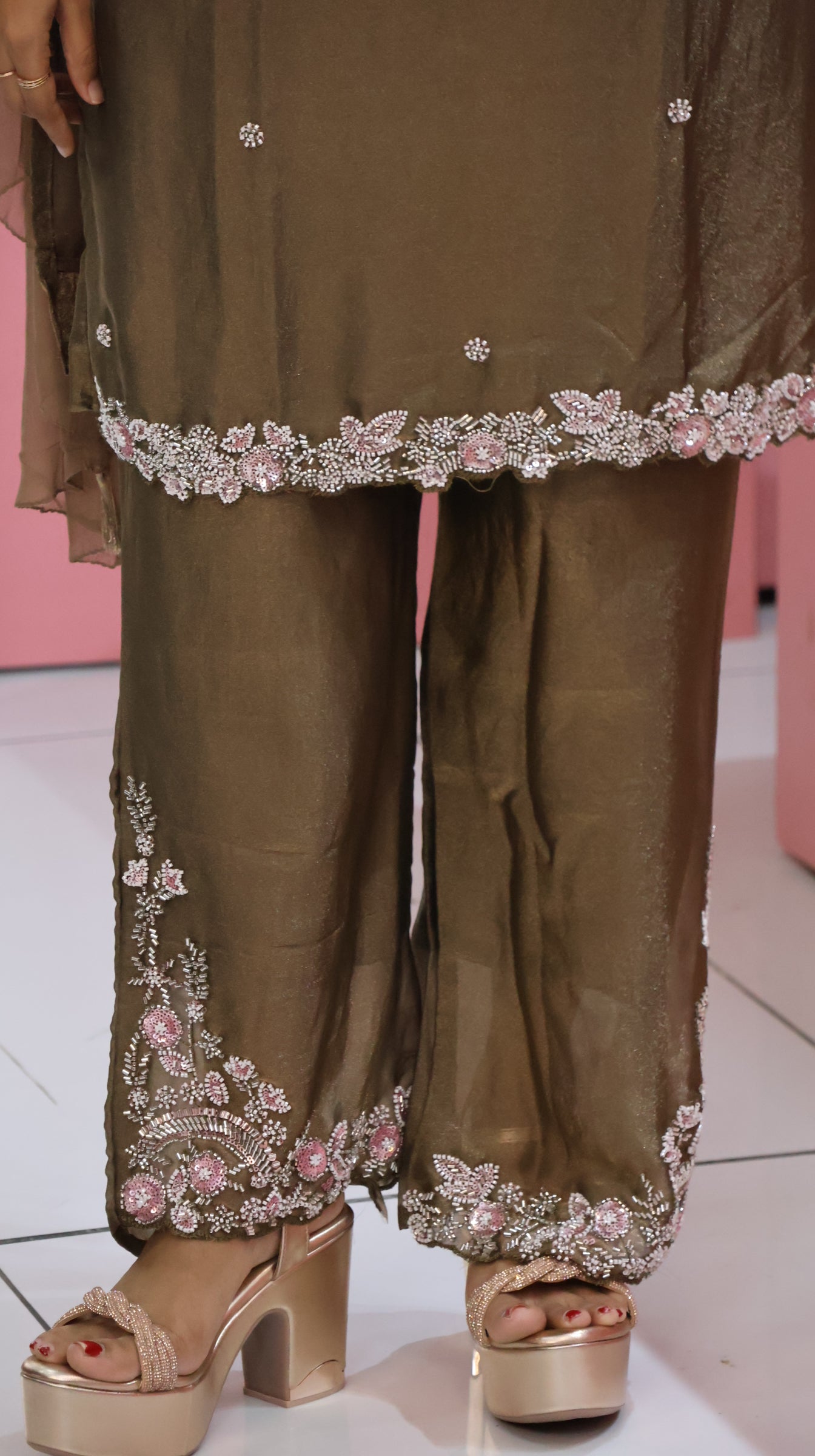 Premium Brown Glass Fabric sharara -YVS215
