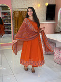 Premium Orange Cotton Anarkali - YVS225