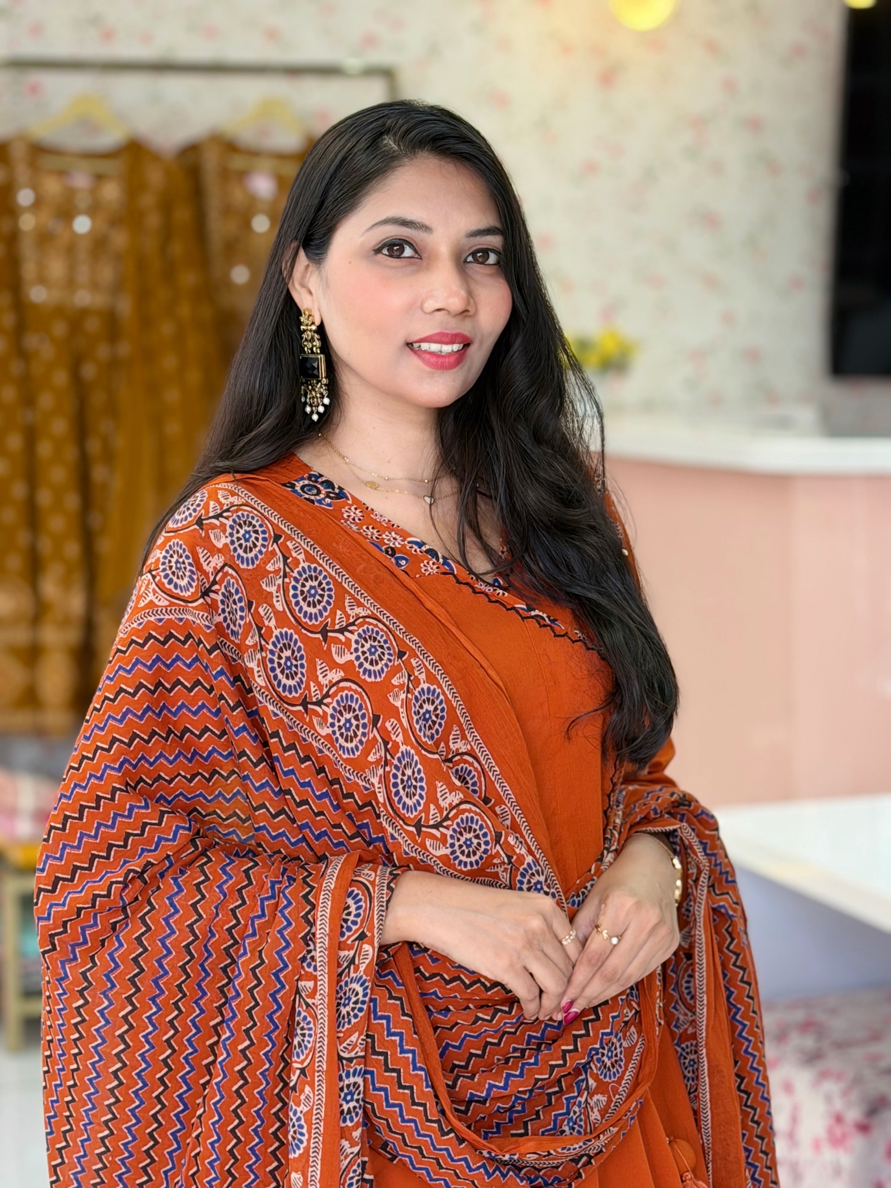 Premium Orange Cotton Anarkali - YVS225
