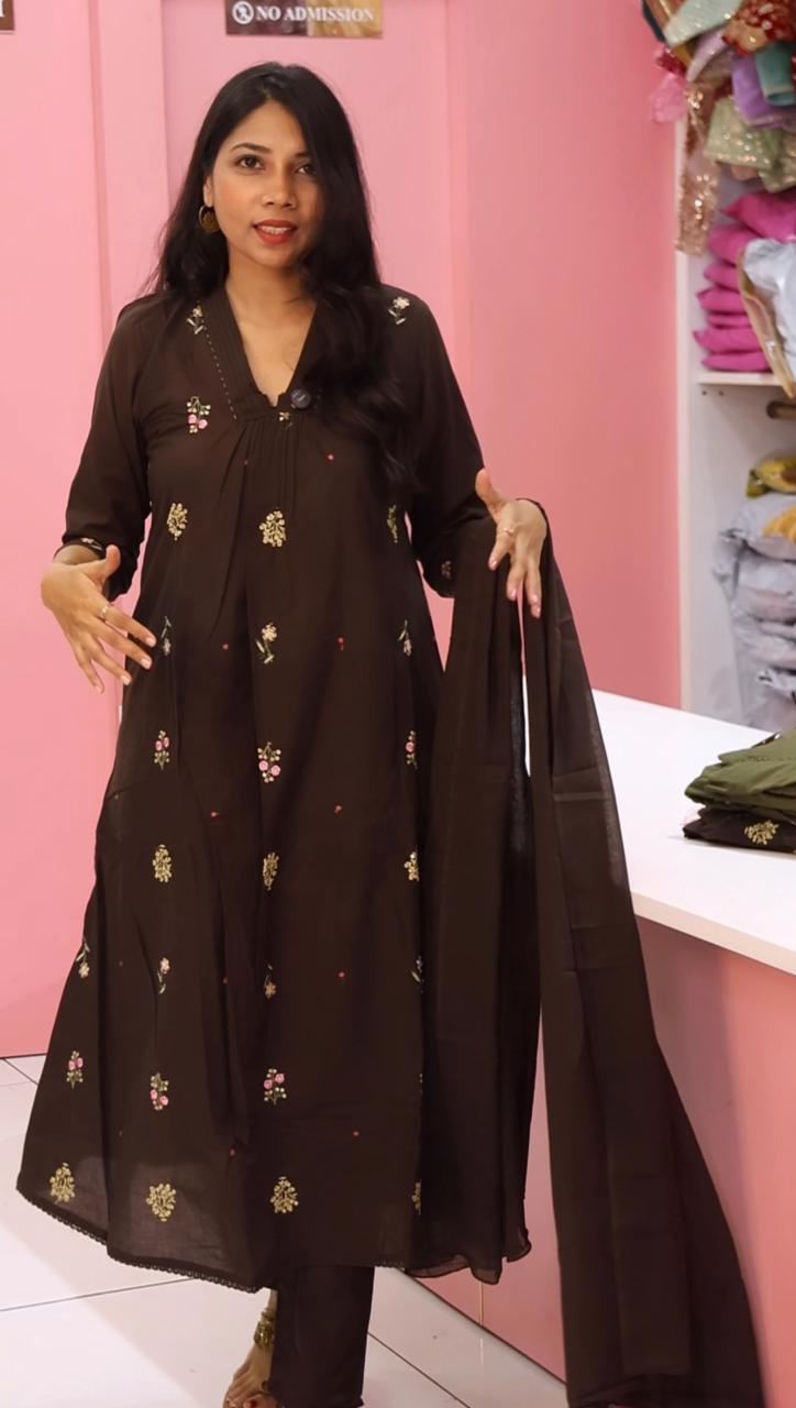 Pure Cotton Aline Brown Salwar - YVS227