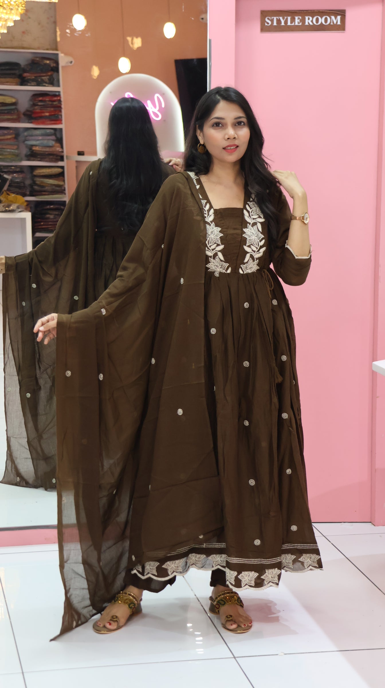 Pure Mul Cotton Brown Salwar Suit