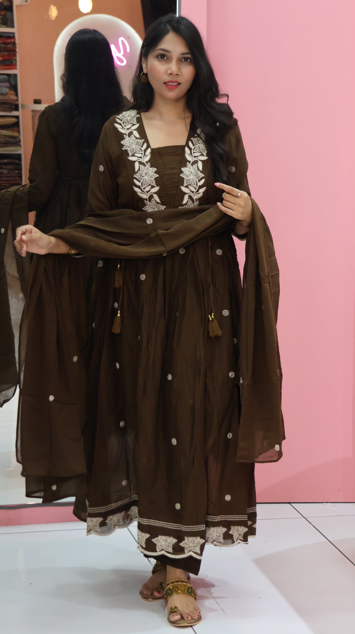 Pure Mul Cotton Brown Salwar Suit