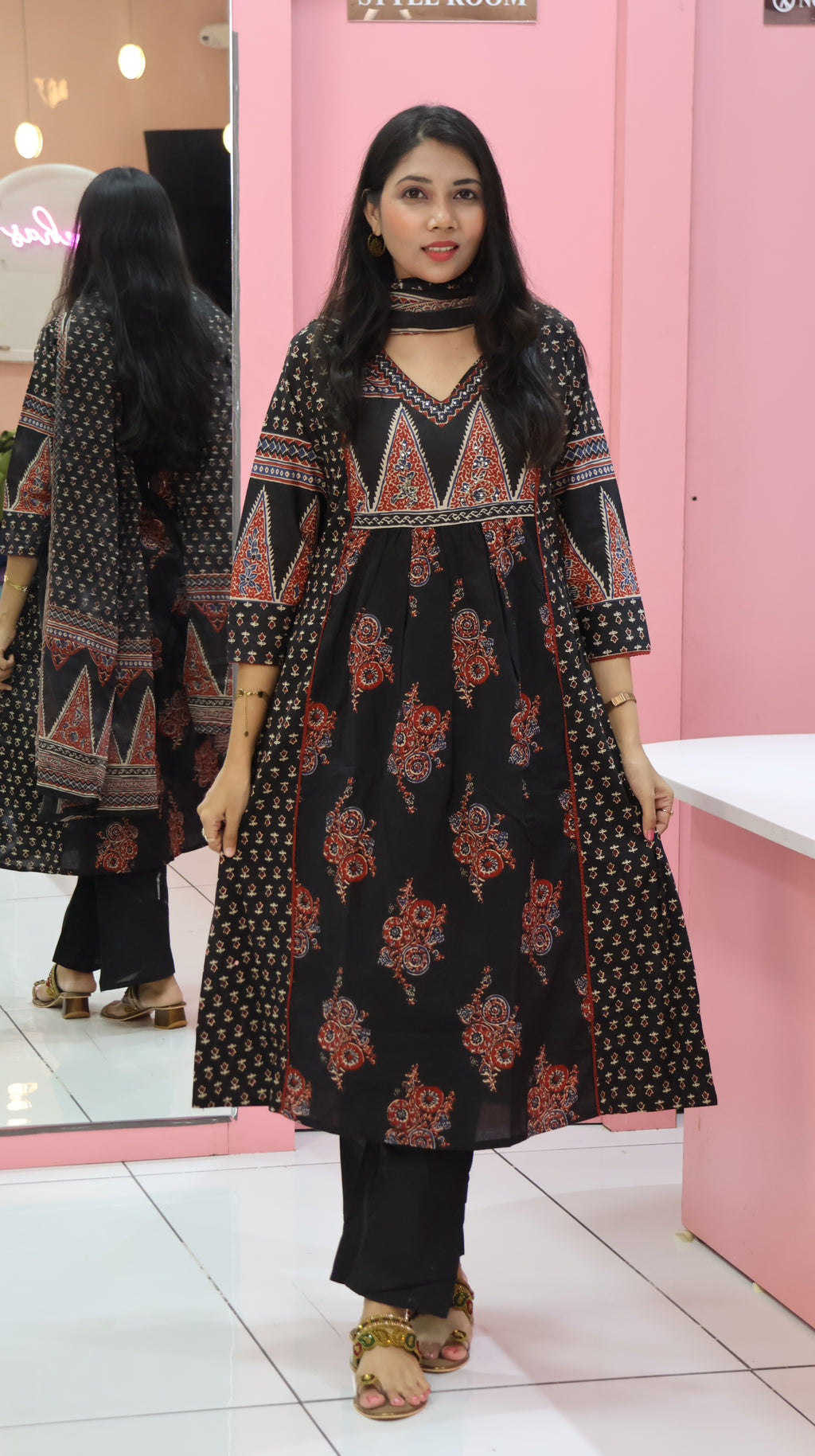 Pure Cotton Black Anarkali Suit - YVS236