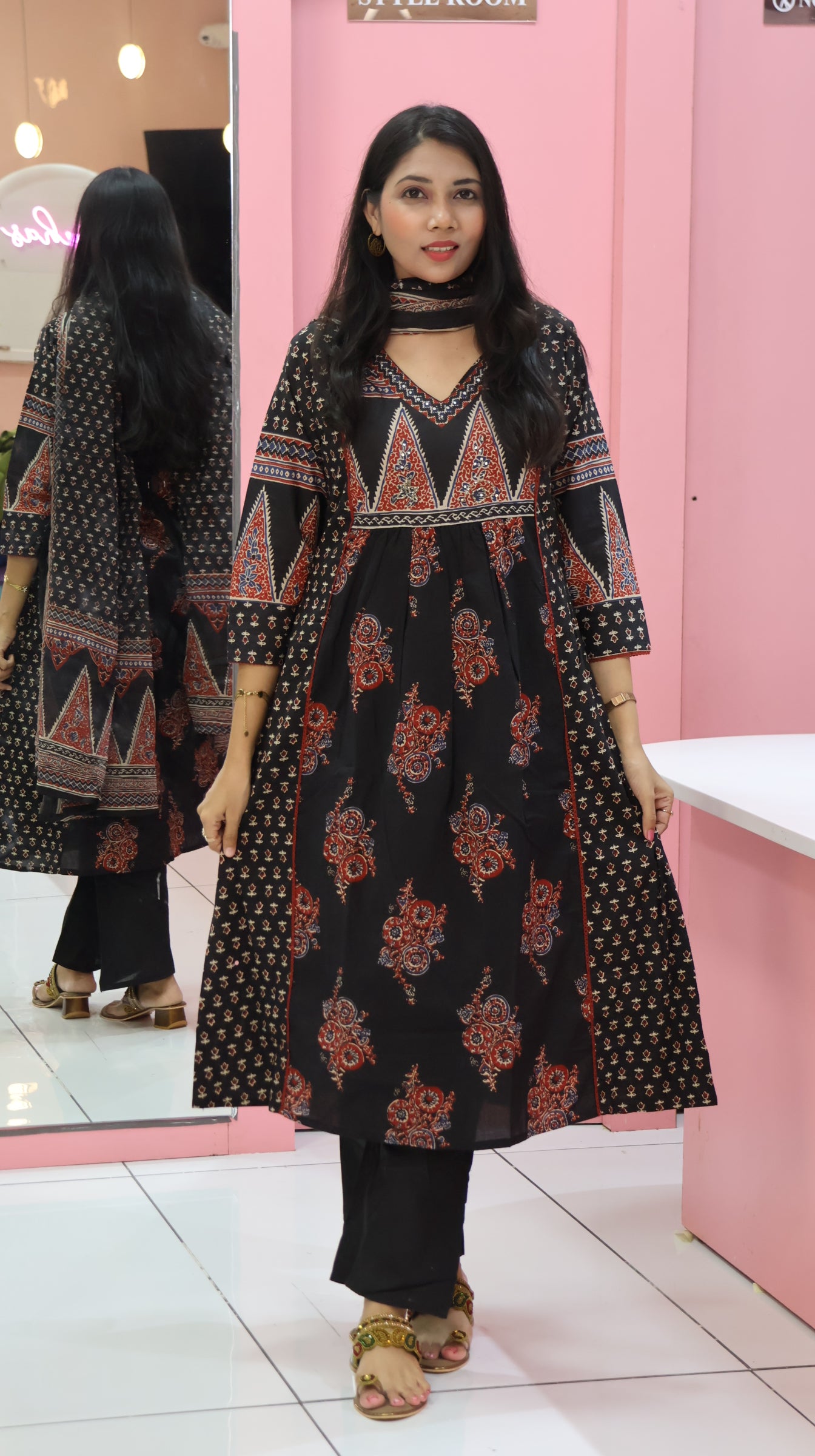 Pure Cotton Black Anarkali Suit - YVS236