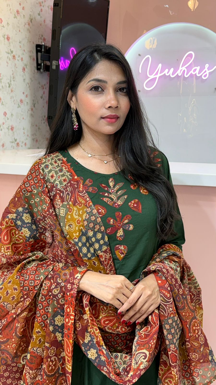 Bottel Green Patch work Salwar - YVS249