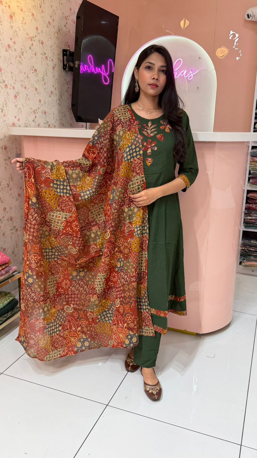 Bottel Green Patch work Salwar - YVS249