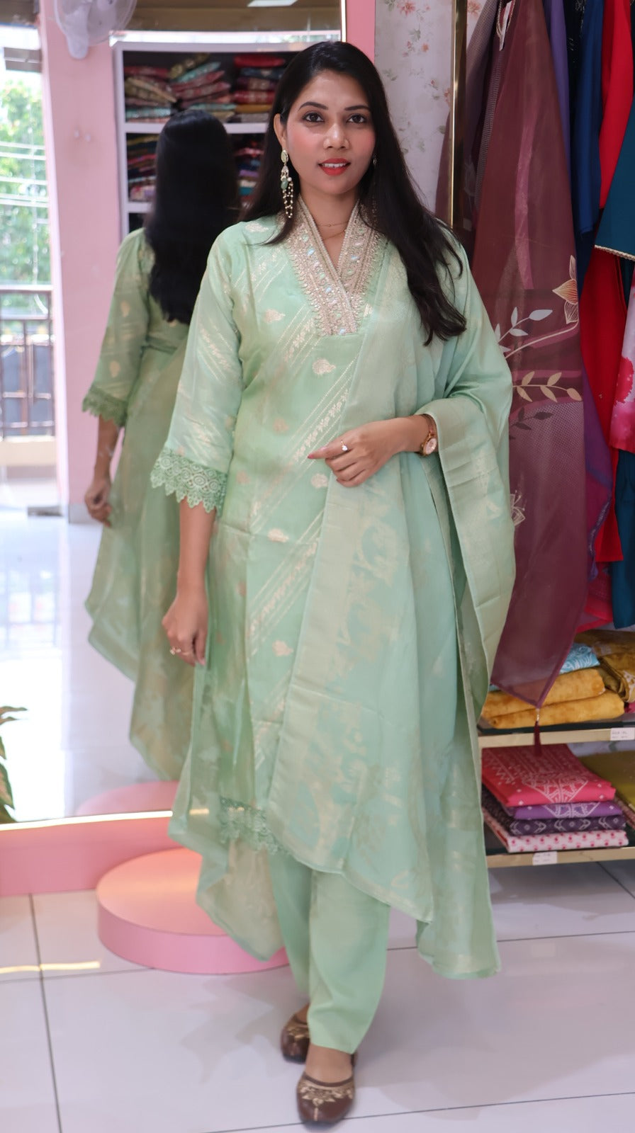 Premium Banarasi Pista green salwar Suit-YVS275