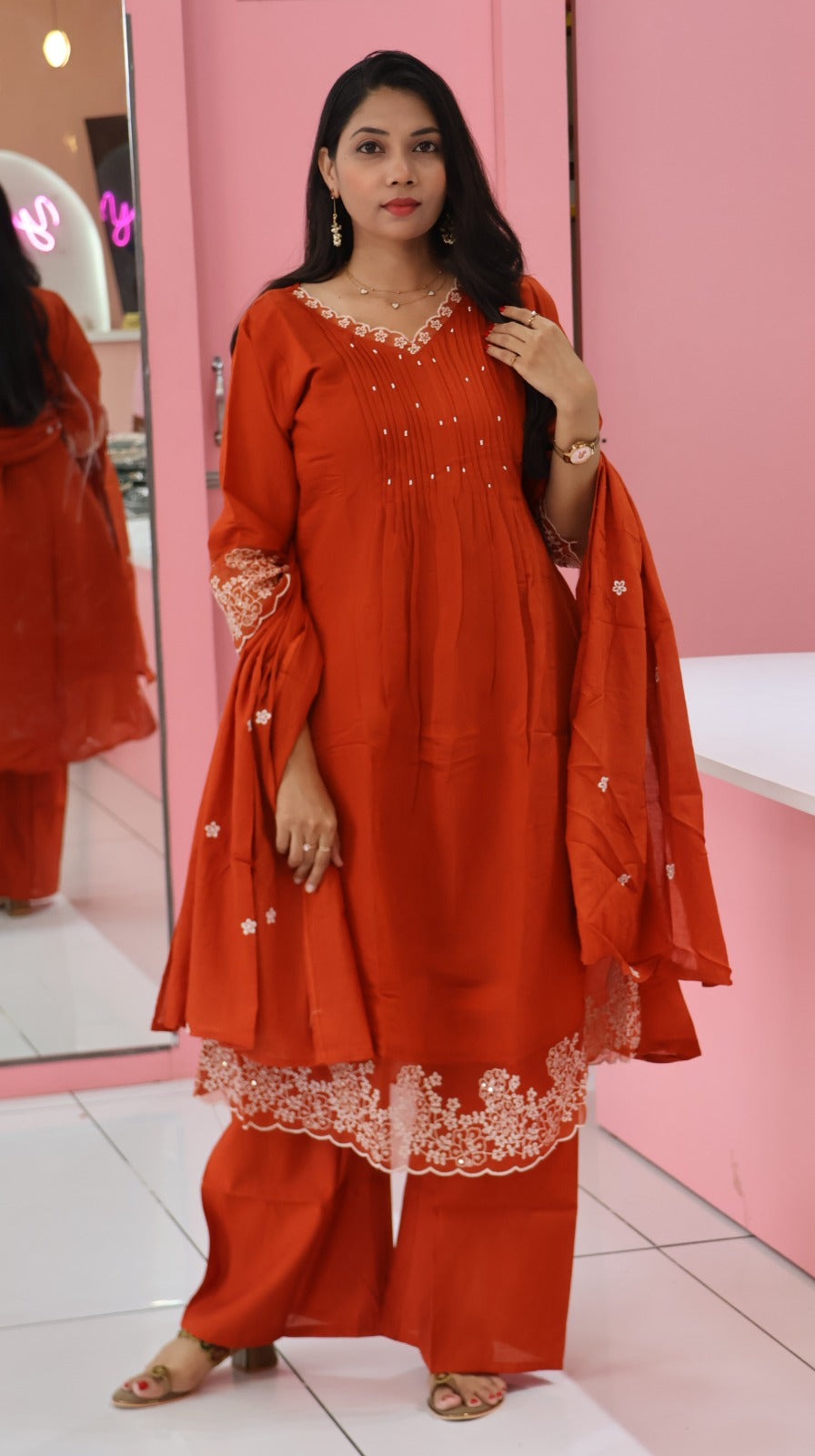 Premium orange anarkali salwar-YVS320
