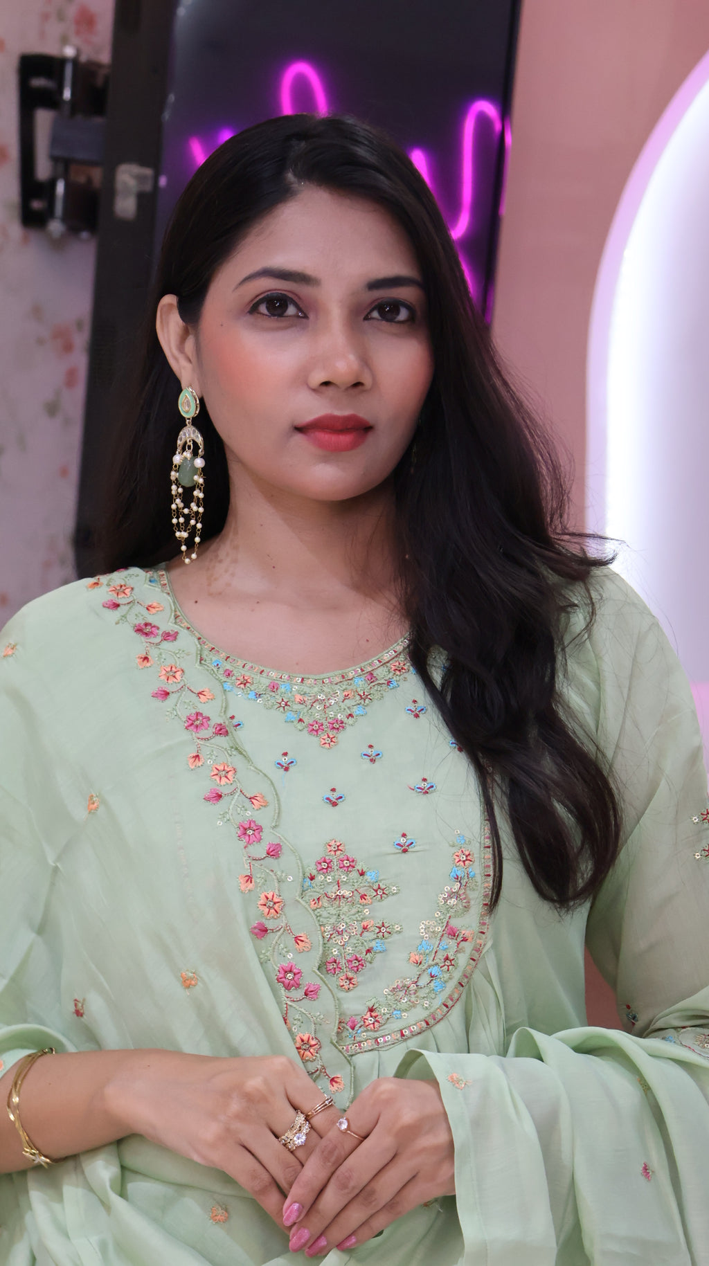 Pure Mul chanderi Suit In Pista Green -YVS321