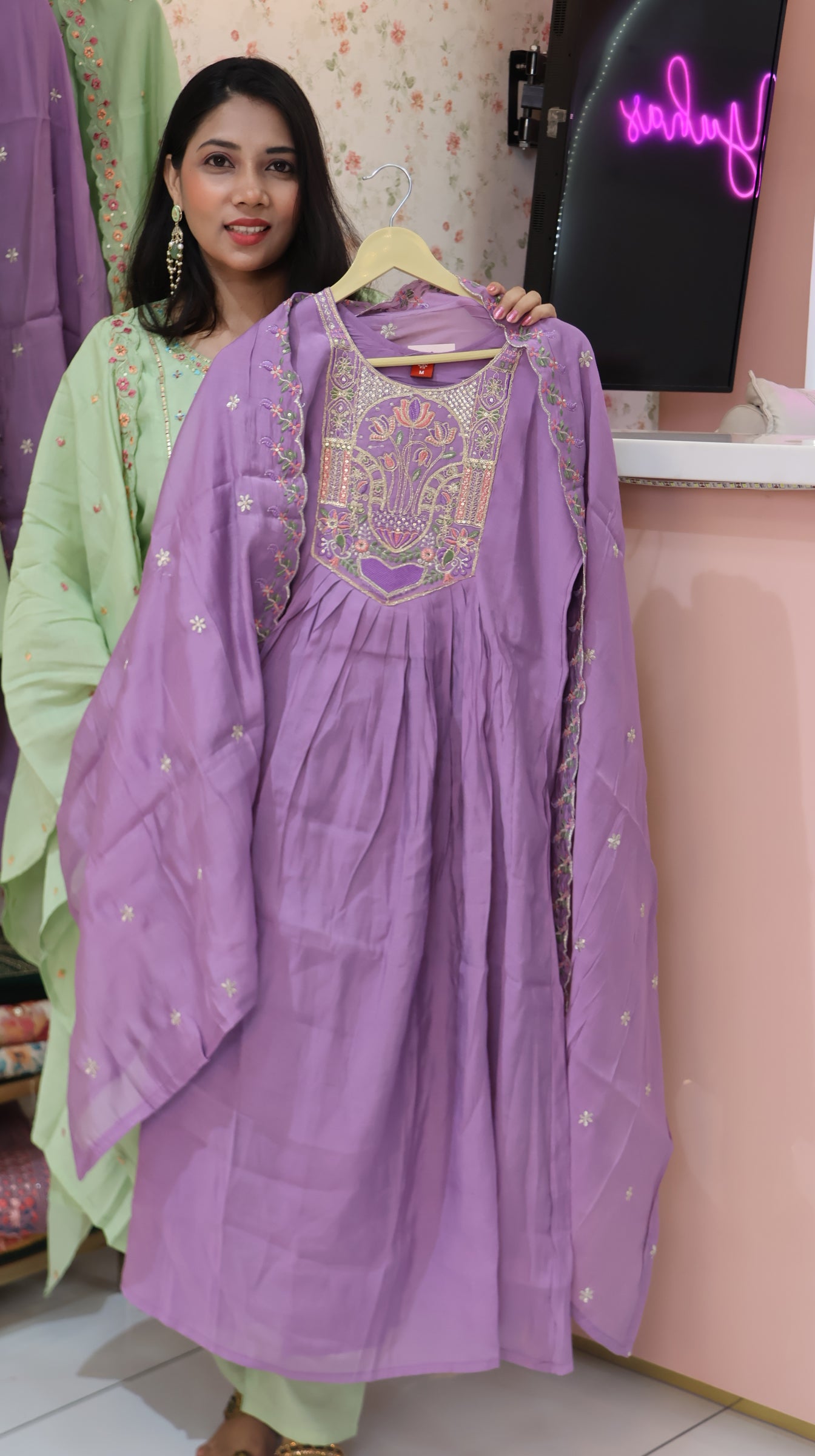 Pure Mul chanderi Suit In Lavender -YVS323