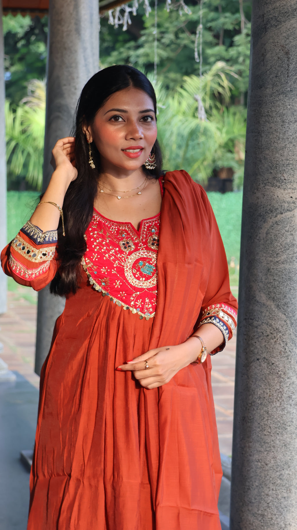 Premium Silk Rustic Orange Pink Salwar - YVS349