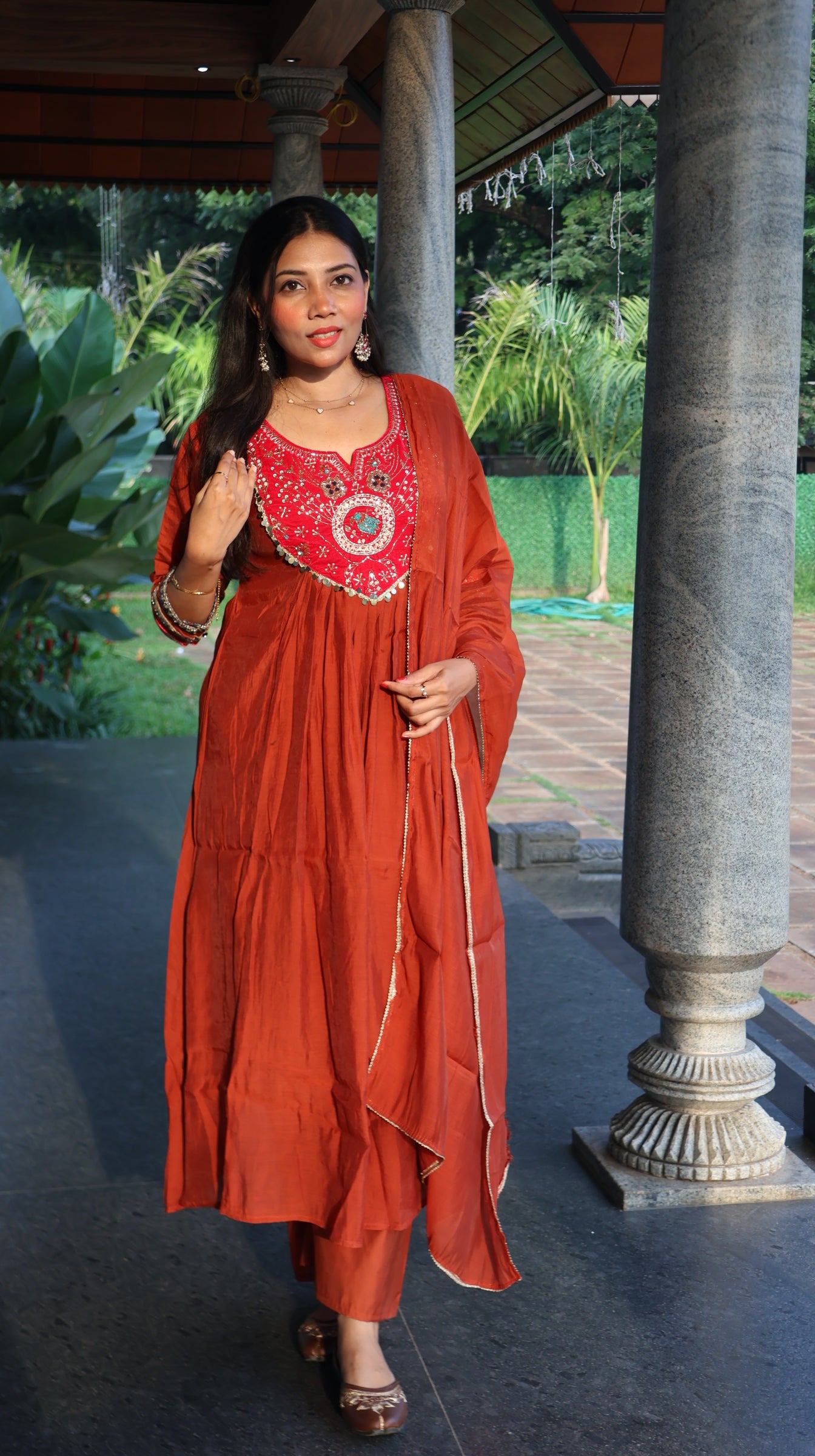 Premium Silk Rustic Orange Pink Salwar - YVS349