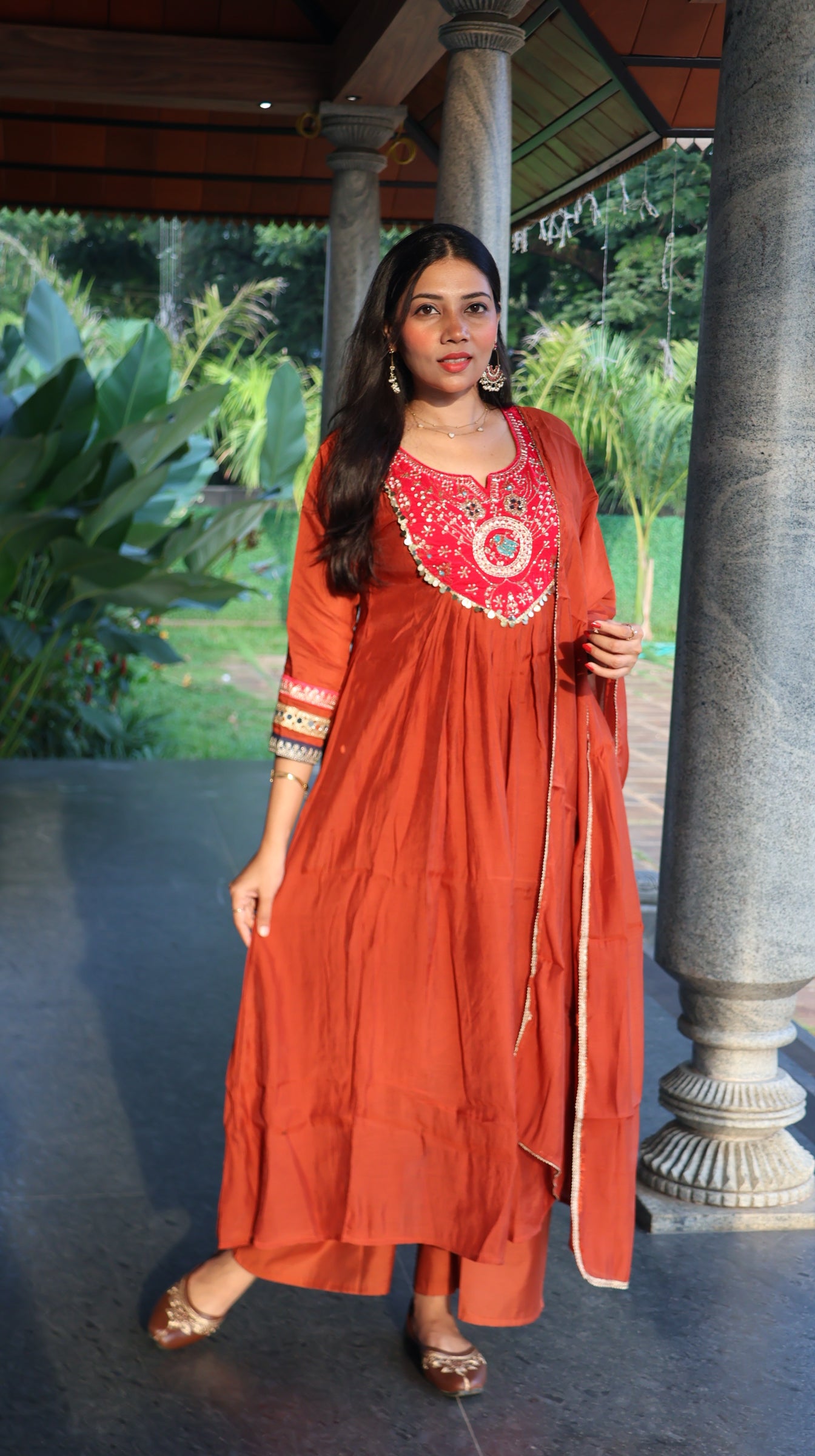 Premium Silk Rustic Orange Pink Salwar - YVS349
