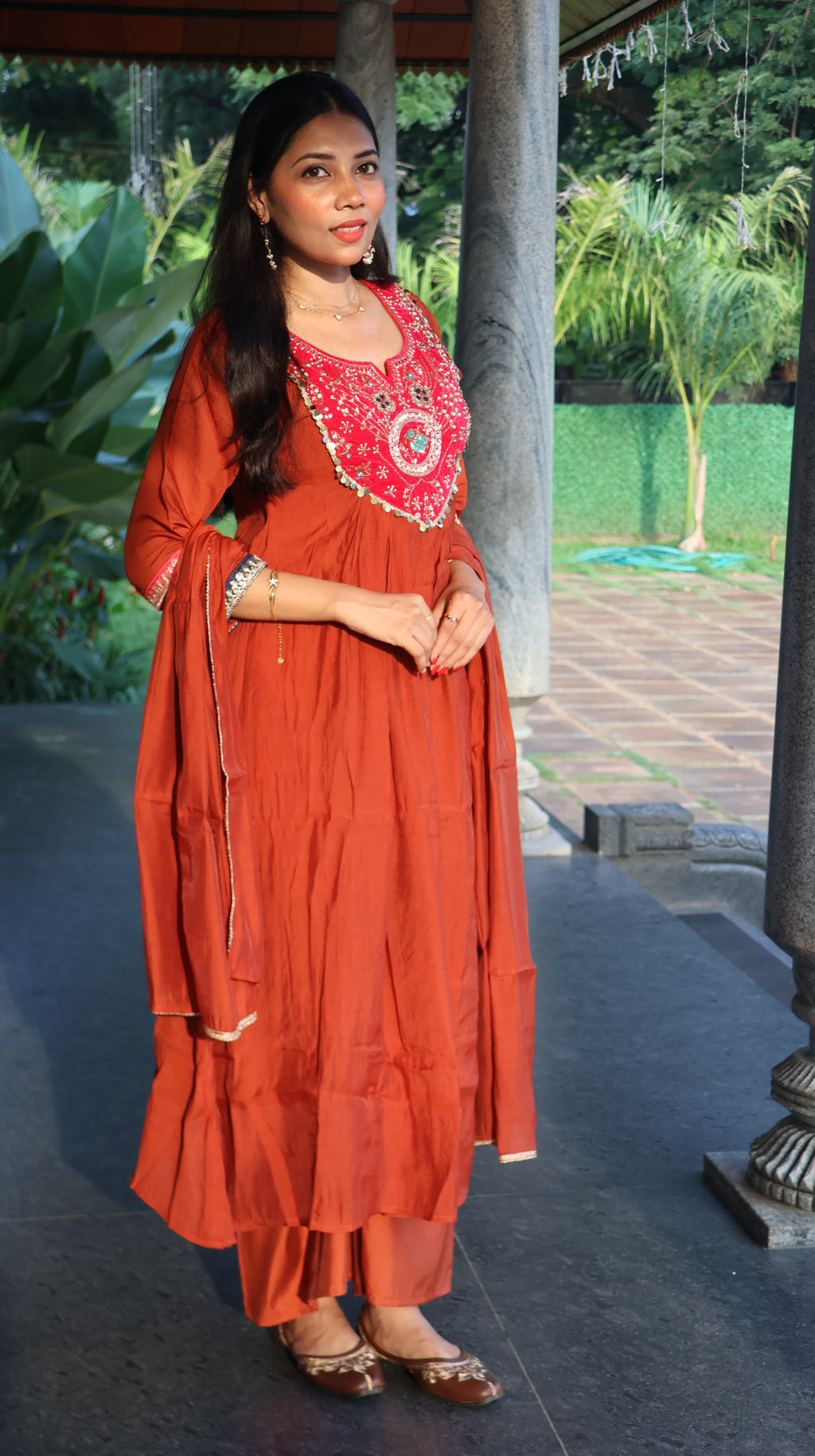 Premium Silk Rustic Orange Pink Salwar - YVS349