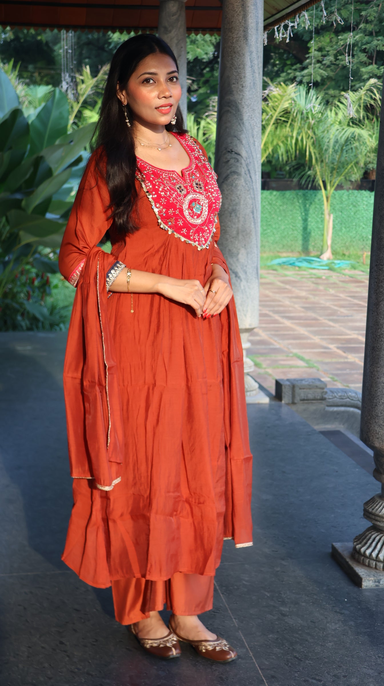Premium Silk Rustic Orange Pink Salwar - YVS349