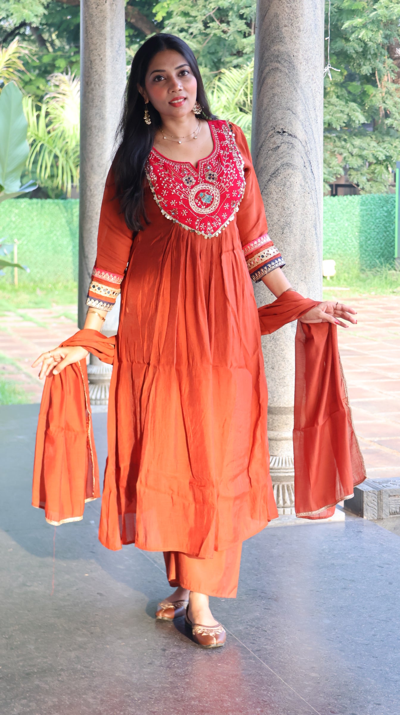 Premium Silk Rustic Orange Pink Salwar - YVS349
