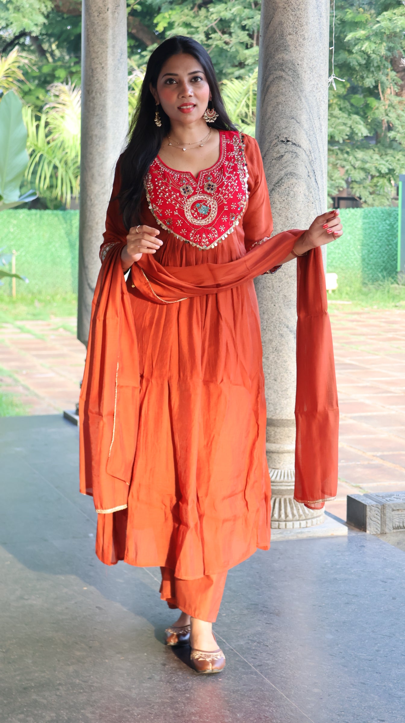 Premium Silk Rustic Orange Pink Salwar - YVS349