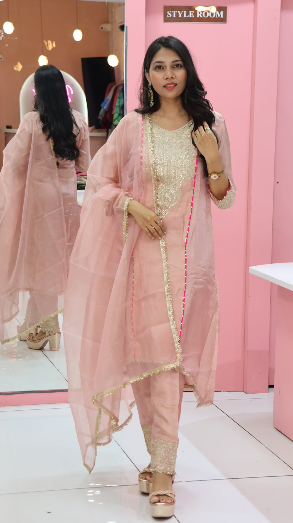 Premium Baby Pink Shimer Salwar - YVS352
