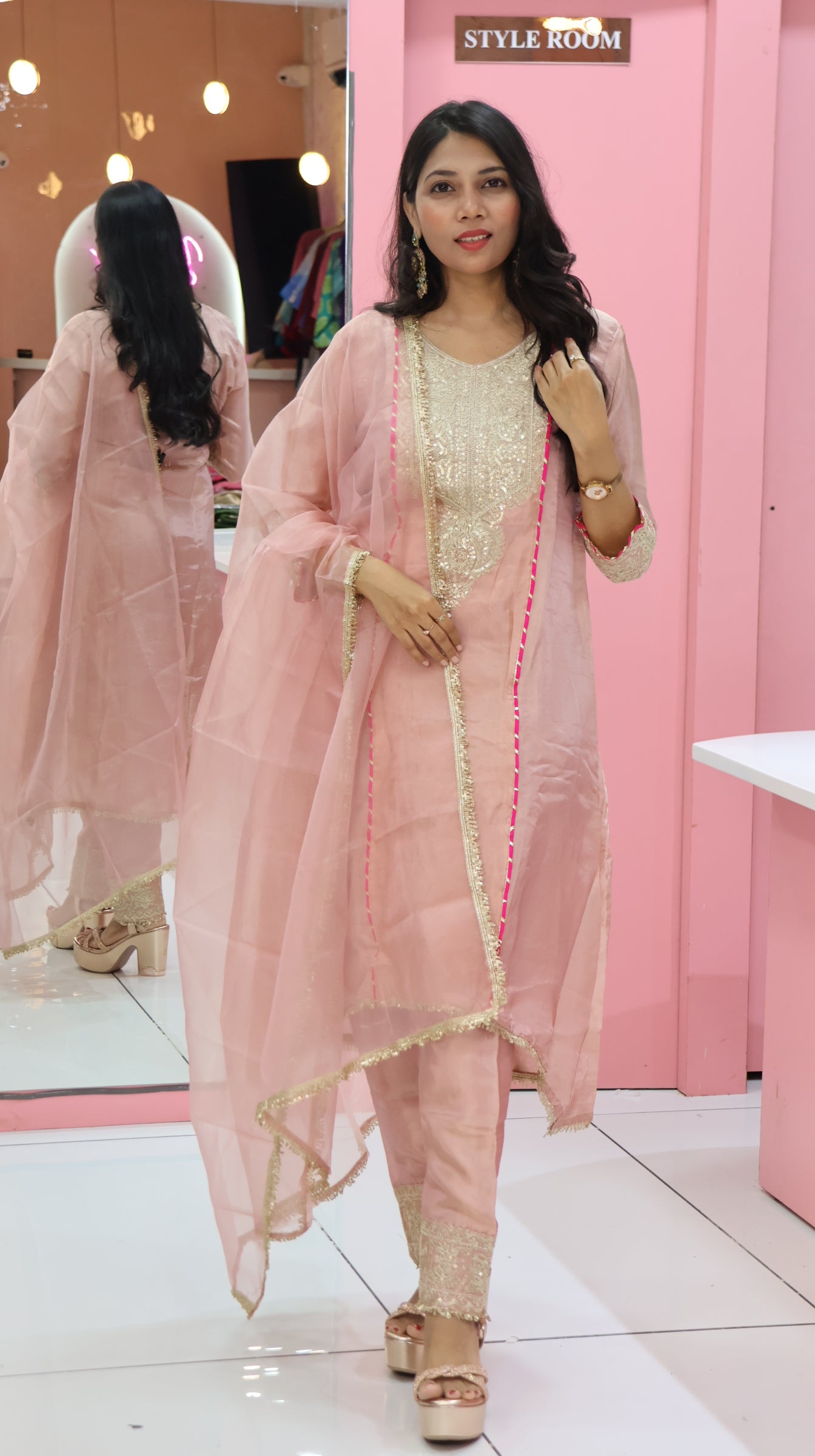 Premium Baby Pink Shimer Salwar - YVS352