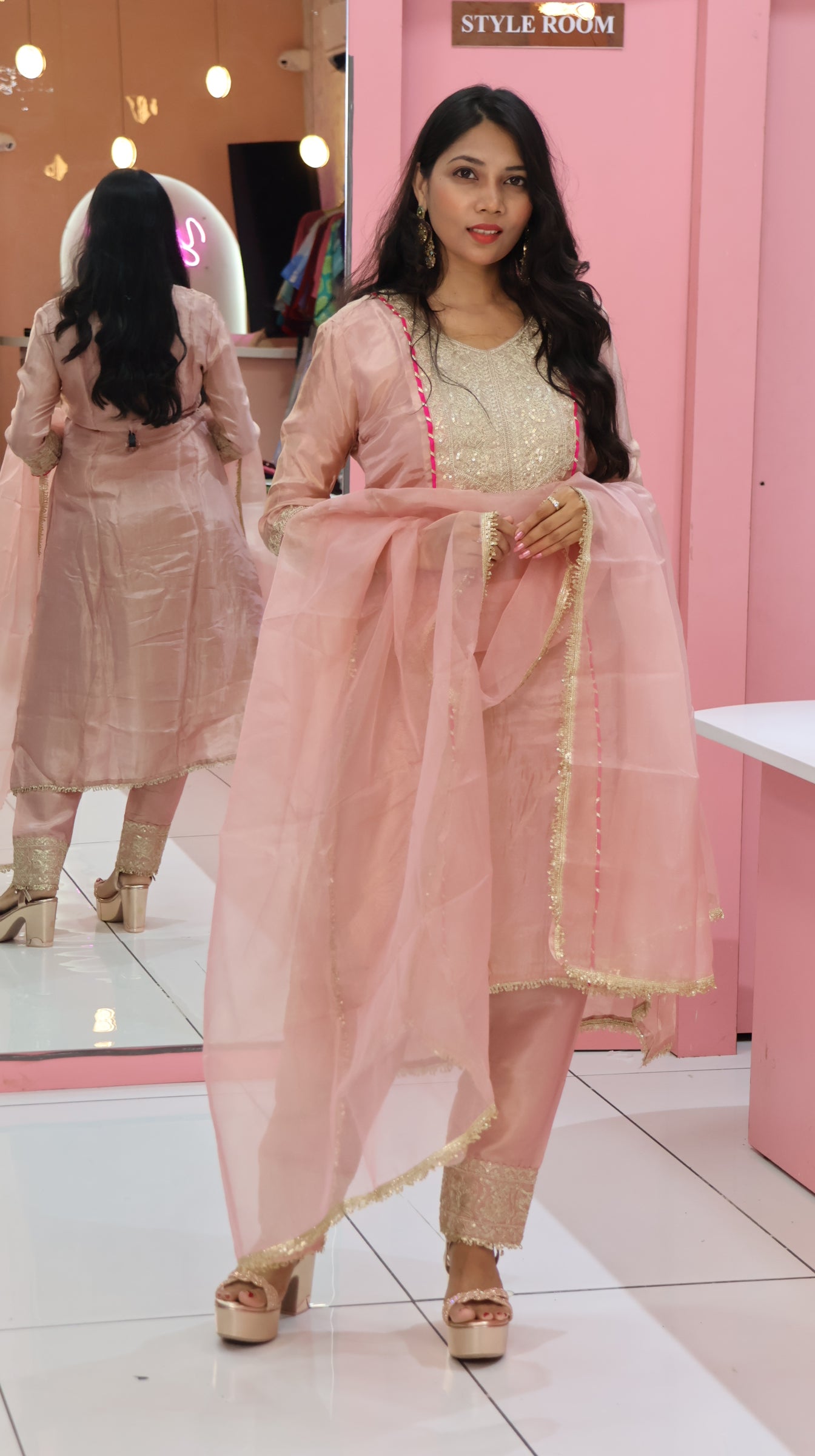 Premium Baby Pink Shimer Salwar - YVS352