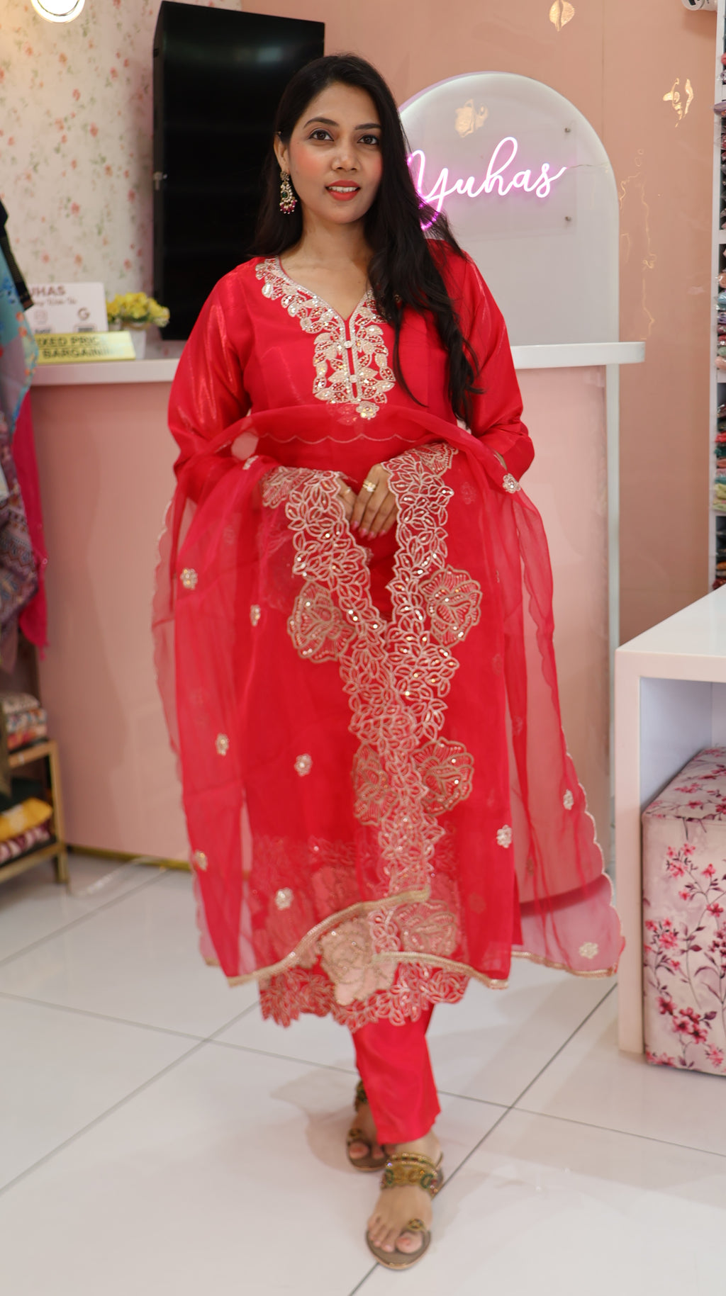 Premium Pure Glass Pink Salwar  - YVS359