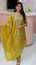 Premium Mustard Yellow Crush silk stright salwar - YVS363