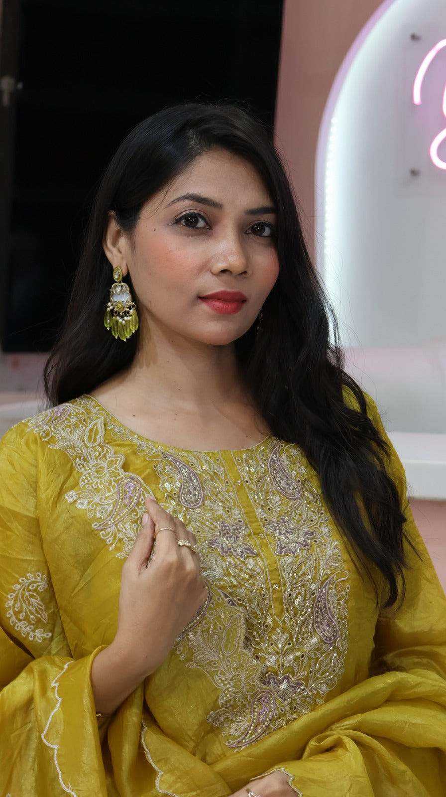 Premium Mustard Yellow Crush silk stright salwar - YVS363