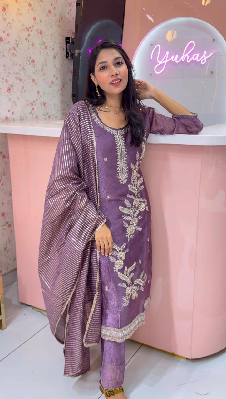 Premium lavender crushed bridal salwar - YVS366