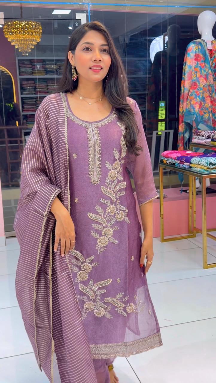 Premium lavender crushed bridal salwar - YVS366