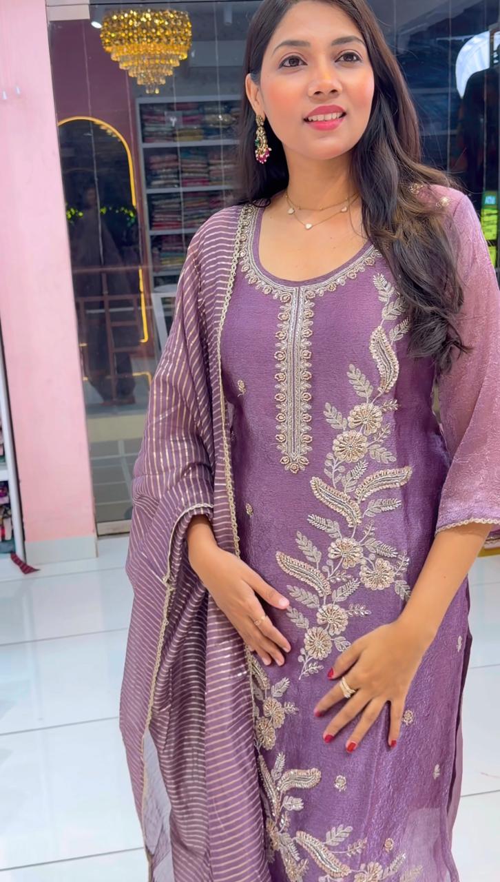 Premium lavender crushed bridal salwar - YVS366