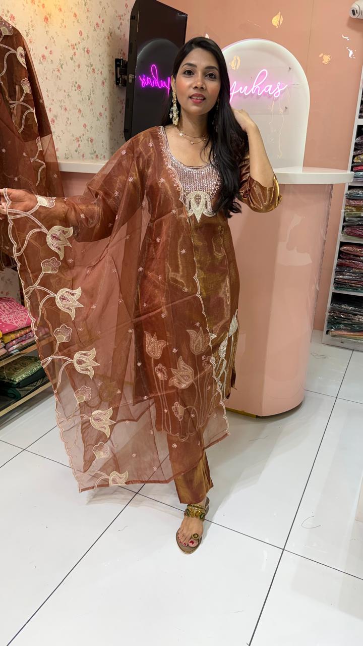 Premium Brown glass weddding salwar - YVS367