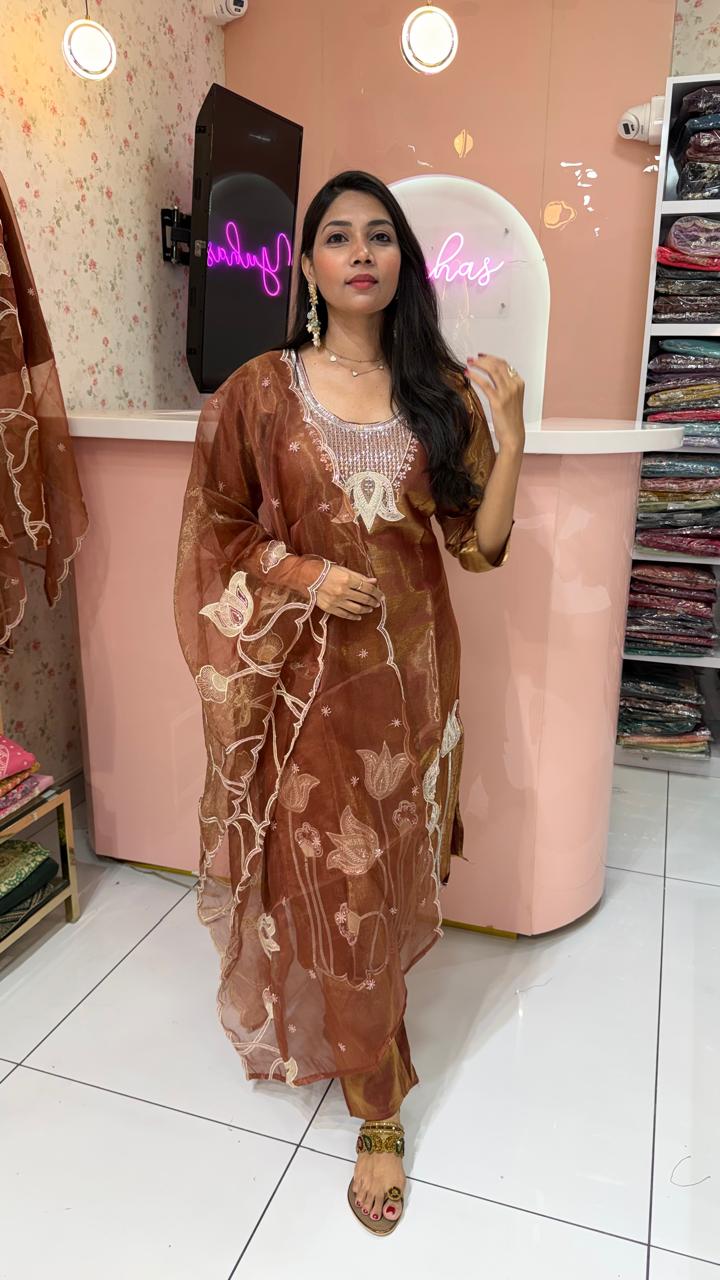 Premium Brown glass weddding salwar - YVS367